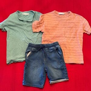 Kids' Green and Peach Striped Shirts and Shorts bundle Set